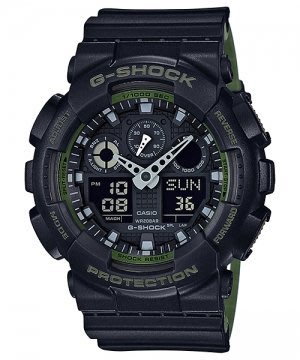 【金台鐘錶】CASIO卡西歐G-SHOCK GA-100L GA-100L-1 A 雙顯 雙色錶帶 黑X綠