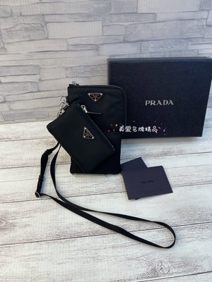 《真愛名牌精品》PRADA 2TT091 黑色再生尼龍 手機卡片組合包 / 掛頸包 *全新品*代購