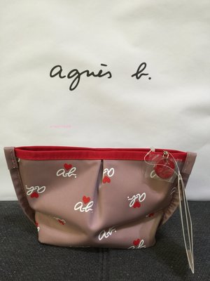 [真品實拍] 日本 Agnes b. ab heart大化妝包粉色 不附紙袋 板南線府中站可自取