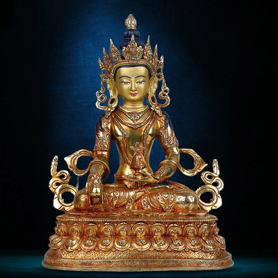 星星館 10寸地藏王菩薩佛像擺件黃銅尼泊爾全鎏金藏傳密宗佛臺供奉地藏王fhy