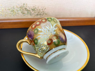 九谷章山 百貨不落地咖啡杯 手繪滿繪陶瓷摩卡杯