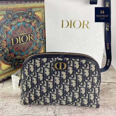 【翰貝格名牌館】全新真品 Dior Oblique 海軍藍 30 MONTAIGNE 中型 拉鍊 收納 化妝包 預購