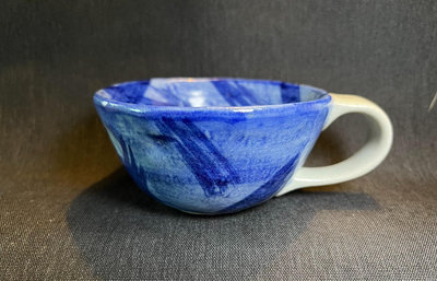 日本職人柴燒手作手繪青花藍色早餐杯馬克杯大咖啡杯