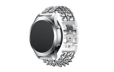適用于三星GEAR S3 Classic錶帶 快拆牛仔鋼帶 銀色新款爆款 22mm通用 蘋果apple watch 可用