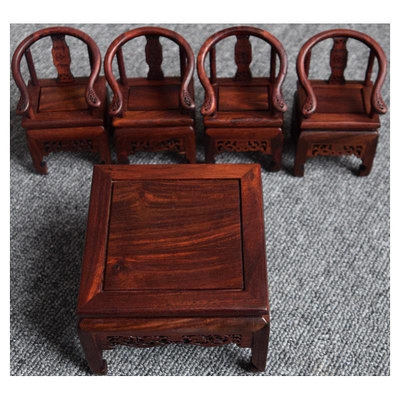 紅酸枝木仿古創意微縮桌椅迷你微型家具飾品木質工藝品蛋糕小擺件