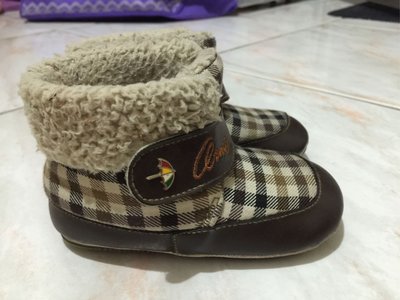 雨傘牌Arnold Palmer 咖啡色格紋毛絨女童鞋 女寶寶黏貼式靴子 台灣製 14cm $200