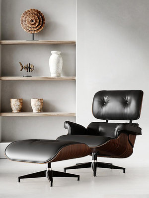 廠家出貨輕奢伊姆斯躺椅頭層牛皮Eames意式旋轉休閑椅真皮設計懶人沙發椅