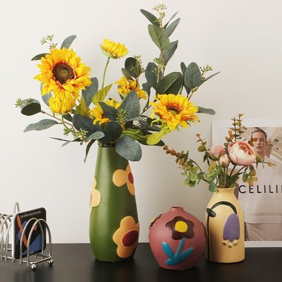 貝漢美陶瓷花瓶客廳插花擺件創意客廳家居裝飾品莫蘭迪彩繪花器