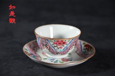 {如是觀---茶具專櫃} 英國回流品 16~17世紀(清雍正) 粉彩花卉杯組 茶席佳器 完整品相