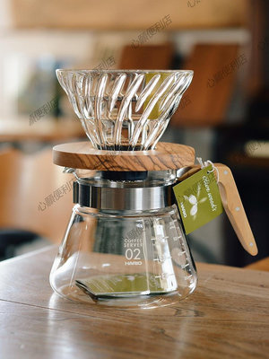 新店促銷 日本v60濾杯hario手沖咖啡過濾杯玻璃橄欖木分享壺手沖壺咖啡壺-現貨
