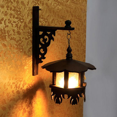 星星館 泰國工藝品荷花型燈罩特色復古實木制過道玻璃吊燈酒店裝飾燈壁燈LJ