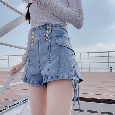 【熱賣精選】2022夏季新品高腰多扣彈力顯瘦牛仔短褲女Women Jeans rts