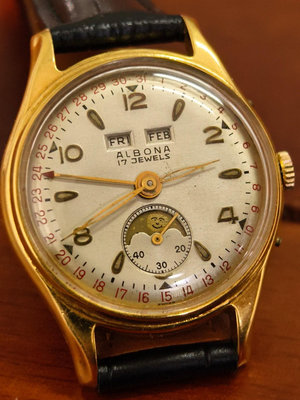 瑞士ALBONA罕見全日歷月相古董機械男錶！瑞士小眾獨立品牌
