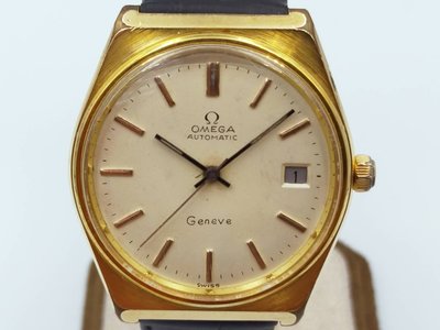 【發條盒子A1667】OMEGA 歐米茄 Geneve 米面自動 鍍金日期顯示 經典男錶1660203