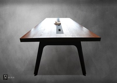 【12LOFT 工業風 客製化復古風傢俱】線槽會議桌 黑鐵 仿古 鐵件 原木 桌子【E-A241】