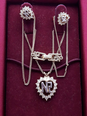 法國巴黎 NINA RICCI 蓮娜麗姿心型鑲水鑽短項鍊及夾式耳環一組