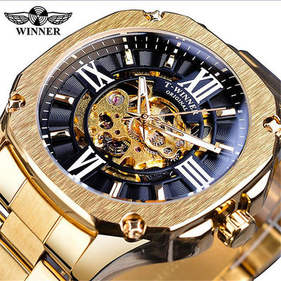 現貨男士手錶腕錶WINNER 歐美風范男士時尚休閑鏤空機械機芯 全自動機械手錶