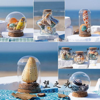 標本天然海螺貝殼漂流瓶海洋創意擺件海星許愿瓶木塞蝸牛殼標本螺