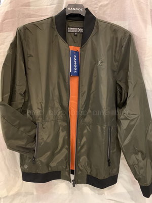DIBO-促銷 KANGOL 男生 女生 中性 飛行外套 薄款風衣 拉鍊夾克 防風 防潑水 綠色-有大尺碼