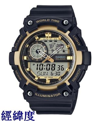 經緯度鐘錶 CASIO手錶  百米防水 仿飛機儀表面板 指針電子雙顯 公司貨保固【↘1290】AEQ-200W-9A黑金
