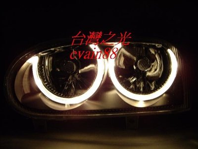 《※台灣之光※》全新VW福斯GOLF 3代雙黃光圈魚眼投射黑框大燈組MK3