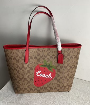 品牌特賣店 美國代購正品 COACH CH329 草莓印花單肩包 手提女包 托特包 美國100%正品代購 附件齊全