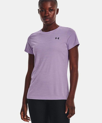 #現貨UNDER ARMOUR女款短袖圓領排汗衫 UA跑步衣 UA排汗衫 UA運動T恤 女士上衣 紫色上衣 素色T