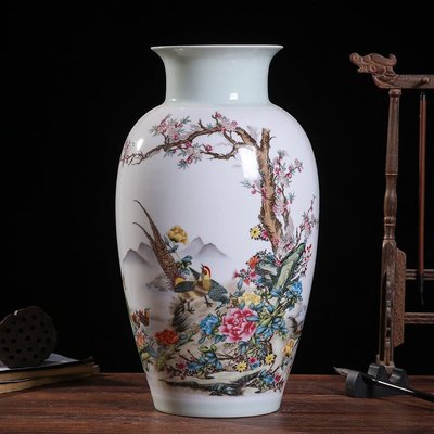 花瓶陶瓷花瓶擺件中式 瓷器粉彩客廳電視柜裝飾花瓶工藝品禮品