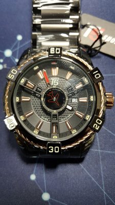 【成吉思汗精品】美國T5黑色不鏽鋼錶帶玫瑰金鋼索錶框帶日期
