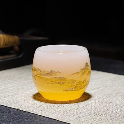 千里江山琉璃主人杯高端中式茶杯山水杯高檔建盞客杯商務家用茶具