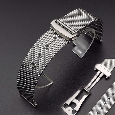 20 毫米 22 毫米銀色網眼不銹鋼錶帶,適用於歐米茄 Seamaster 007 手鍊折疊扣錶帶更換
