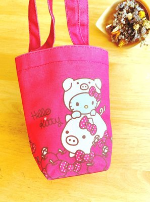 Hello Kitty 防水飲料提袋 置物袋 小提袋（紅色）