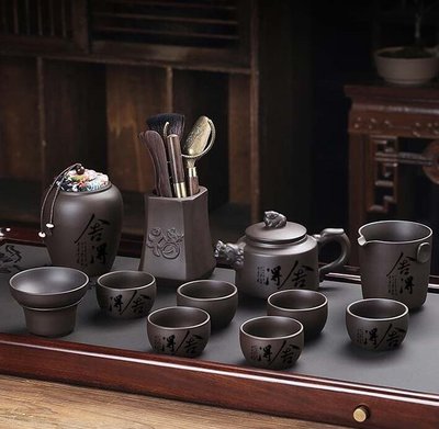 熱銷 紫砂禮品盒茶具客廳功夫泡茶壺茶杯蓋碗整套家用送禮套裝LOGO定制-