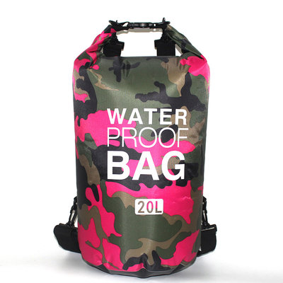 戶外用品迷彩單肩手提防水包袋20L溯溪包漂流袋防水桶包P132-3玫红迷彩