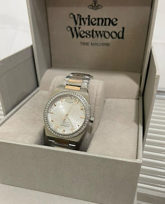 VIVIENNE WESTWOOD Charterhouse 水鑽圈 銀白色錶盤 玫瑰金色配銀色不鏽鋼錶帶 石英 女士手錶 VV244WSSR