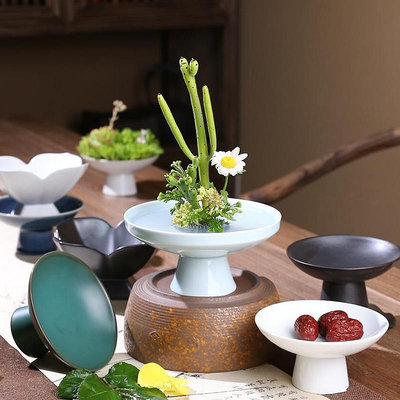 高腳插花器皿花器禪意中式日式復古迷你小花器茶台擺件創意水培皿-瑞芬好物家居
