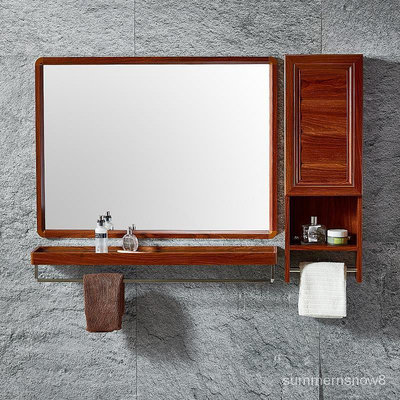 【百商會】祥木輕奢 衛生間鏡子帶置物架側櫃掛壁式浴室鏡洗手間防水厠所鏡貼墻免打孔