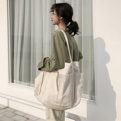 【極簡時尚】韓國百搭單肩手提學生大包包大容量帆布包