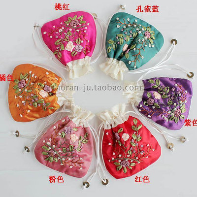 中國風特色創意首飾袋抽袋絲帶繡銅錢抽帶包禮品袋喜糖袋(多色)