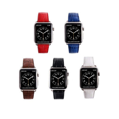 【熱賣下殺價】適用於Apple Watch 6 SE 5 4代 真皮頭層鱷魚紋錶帶 3/2/1代通用錶帶 替換錶帶 40