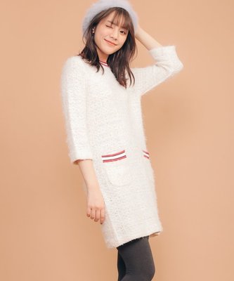 全新 31 Sons de mode 日本專櫃正品 米白色 粗花呢混亮片針織連衣裙 七分袖洋裝