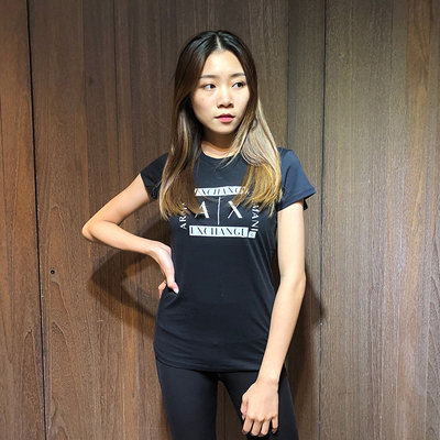 美國百分百【全新真品】Armani Exchange T恤 AX 短袖 logo 上衣 T-shirt 女 黑 AS65