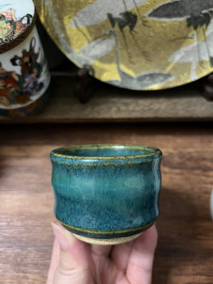 x日本回流瓷器大正時期老瓷古董瓷老瓷粗陶收藏年代品復古鈞藍釉陶