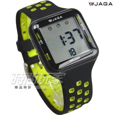 JAGA 捷卡 休閒多功能超大液晶運動電子錶 游泳用 女錶 男錶 學生錶 M1179C-AF(黑螢光綠)【時間玩家】