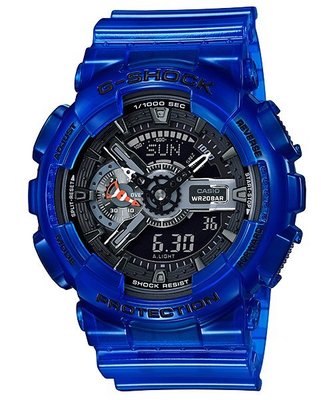 【金台鐘錶】CASIO卡西歐 G-SHOCK  半透明的海水藍 (小丑魚配色秒針設計) GA-110CR-2A