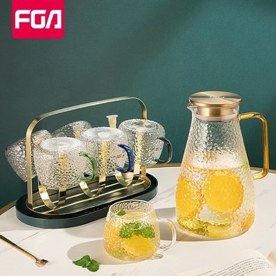 富光冷水壺玻璃水壺家用茶壺耐熱大容量涼白開水杯套裝~低價