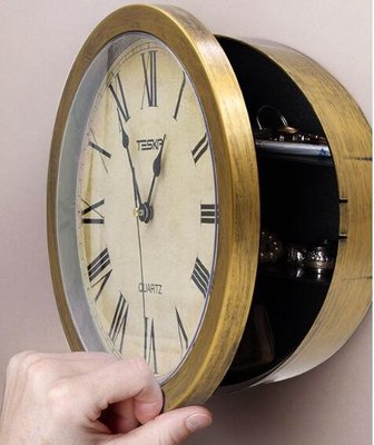 日本進口 歐式歐風圓形金色時鐘掛鐘牆壁上鑰匙錢包飾品手錶儲物箱雜物雜貨收納盒儲物盒鑰匙箱送禮禮物 6853c