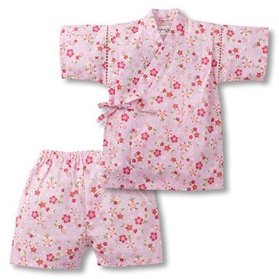 日本童裝 日本布料櫻花系列 千鳥掛設計 竹節綿 浴衣/ 甚平/兒童和服 #100#110#120~小太陽日本童裝
