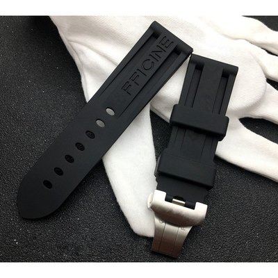 PANERAI 24 毫米黑色錶帶自然柔軟矽膠錶帶適合沛納海錶帶工具蝴蝶扣適用於 PAM111/441 皮帶