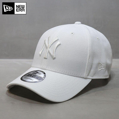 UU代購#NewEra帽子韓國代購MLB棒球帽硬頂大標NY洋基隊純白色鴨舌帽潮牌